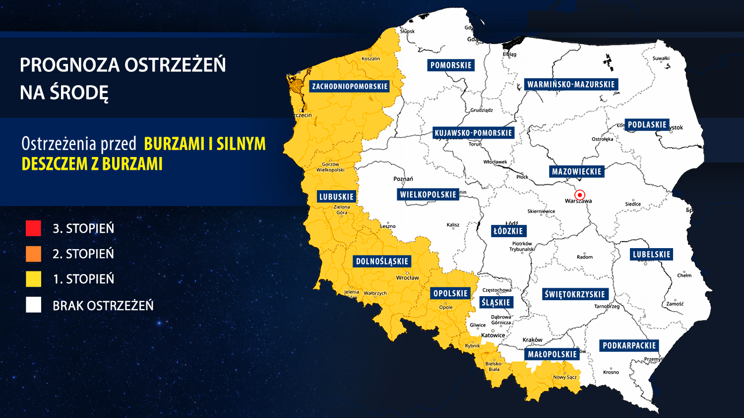 Prognoza zagrożeń meteorologicznych na środę