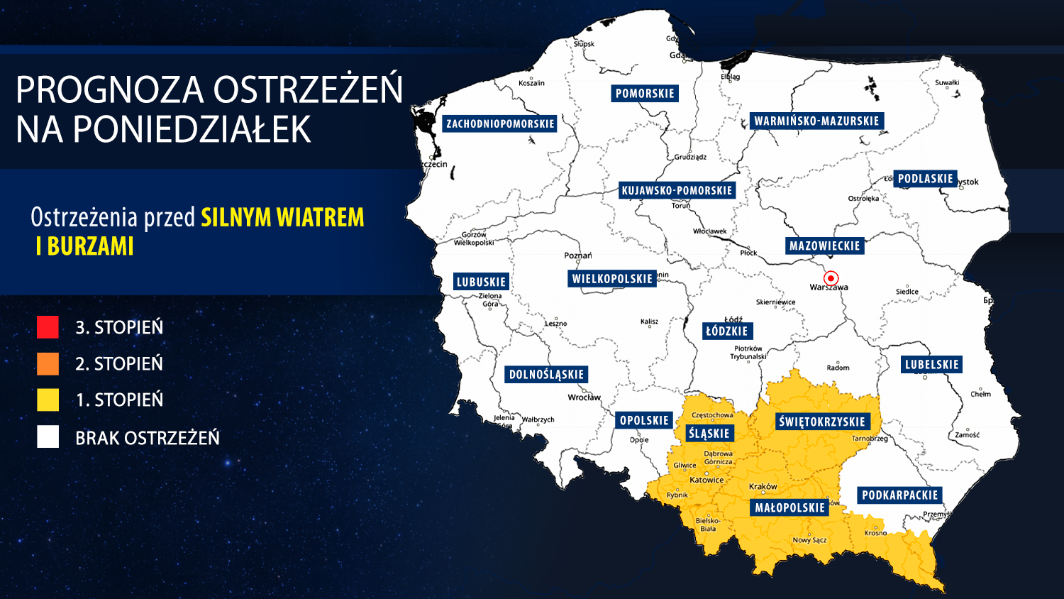 Prognoza zagrożeń na poniedziałek