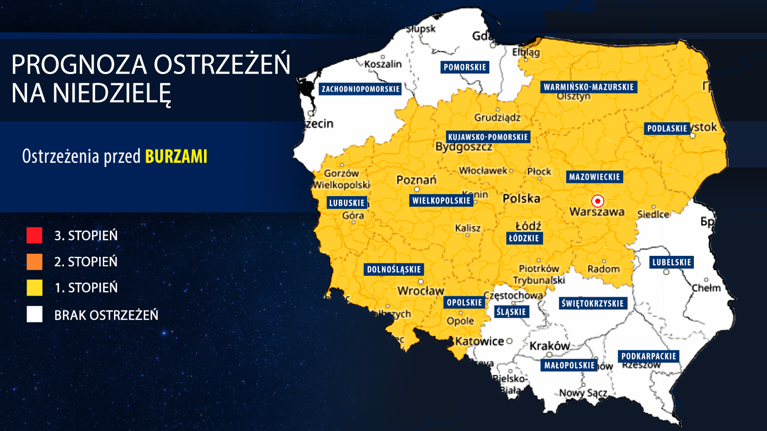 Prognoza ostrzeżeń meteorologicznych na niedzielę