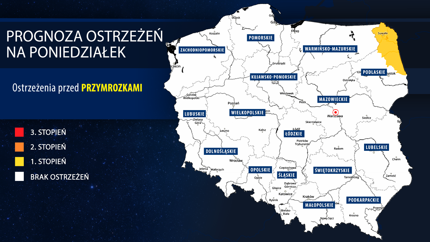 Prognoza ostrzeżeń na poniedziałek