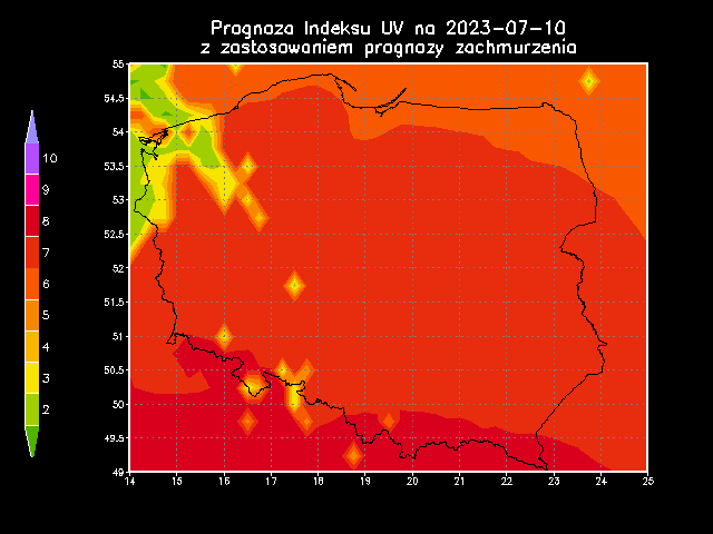 Prognoza indeksu UV na 10.07.2023