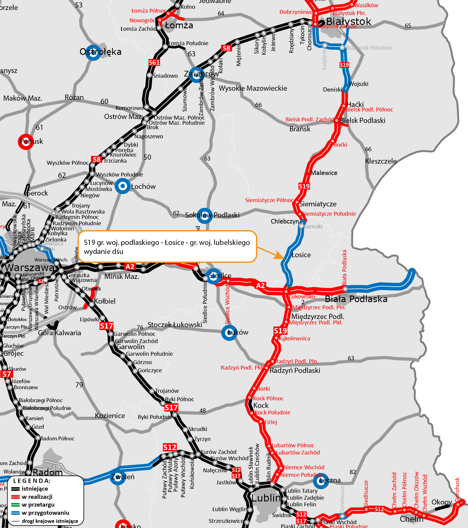 S19 w powiecie łosickim (mapa poglądowa) 