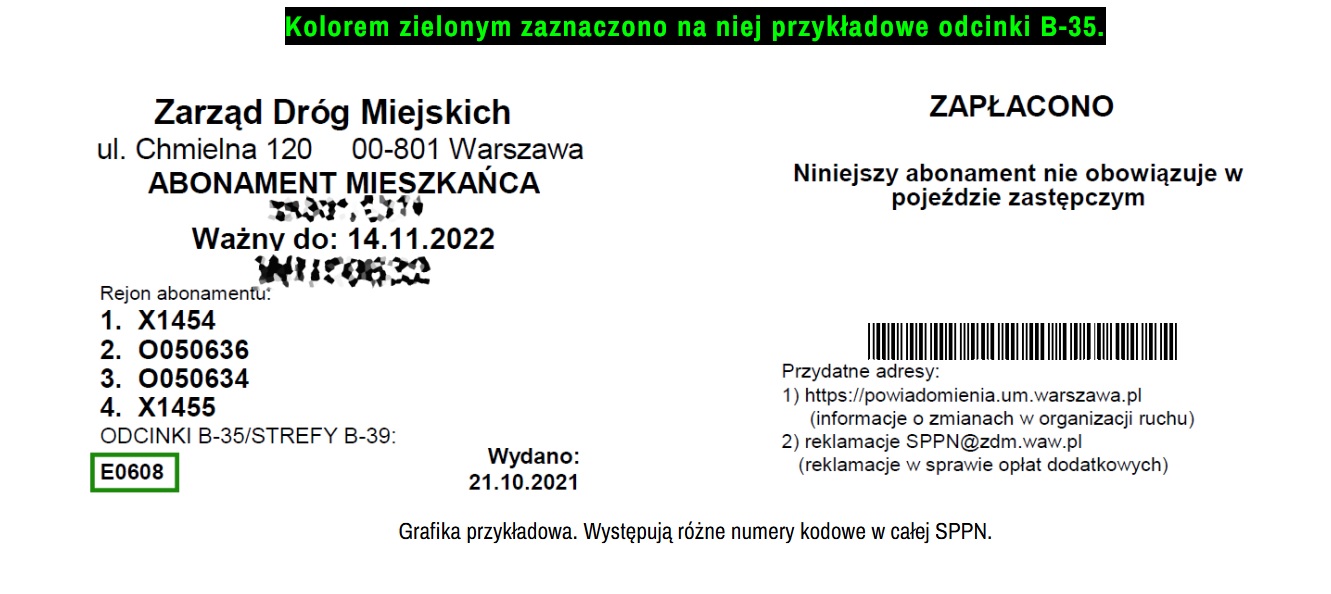 Przykładowy identyfikator dla abonamentu rejonowego