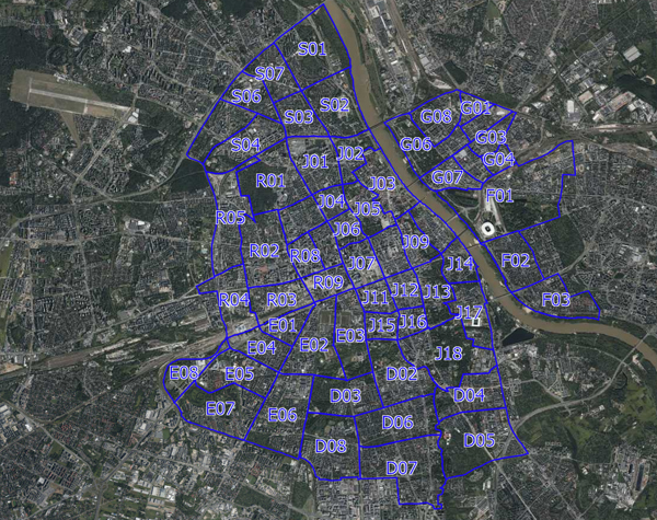 Mapa abonamentów obszarowych w Strefie Płatnego Parkowania Niestrzeżonego w Warszawie