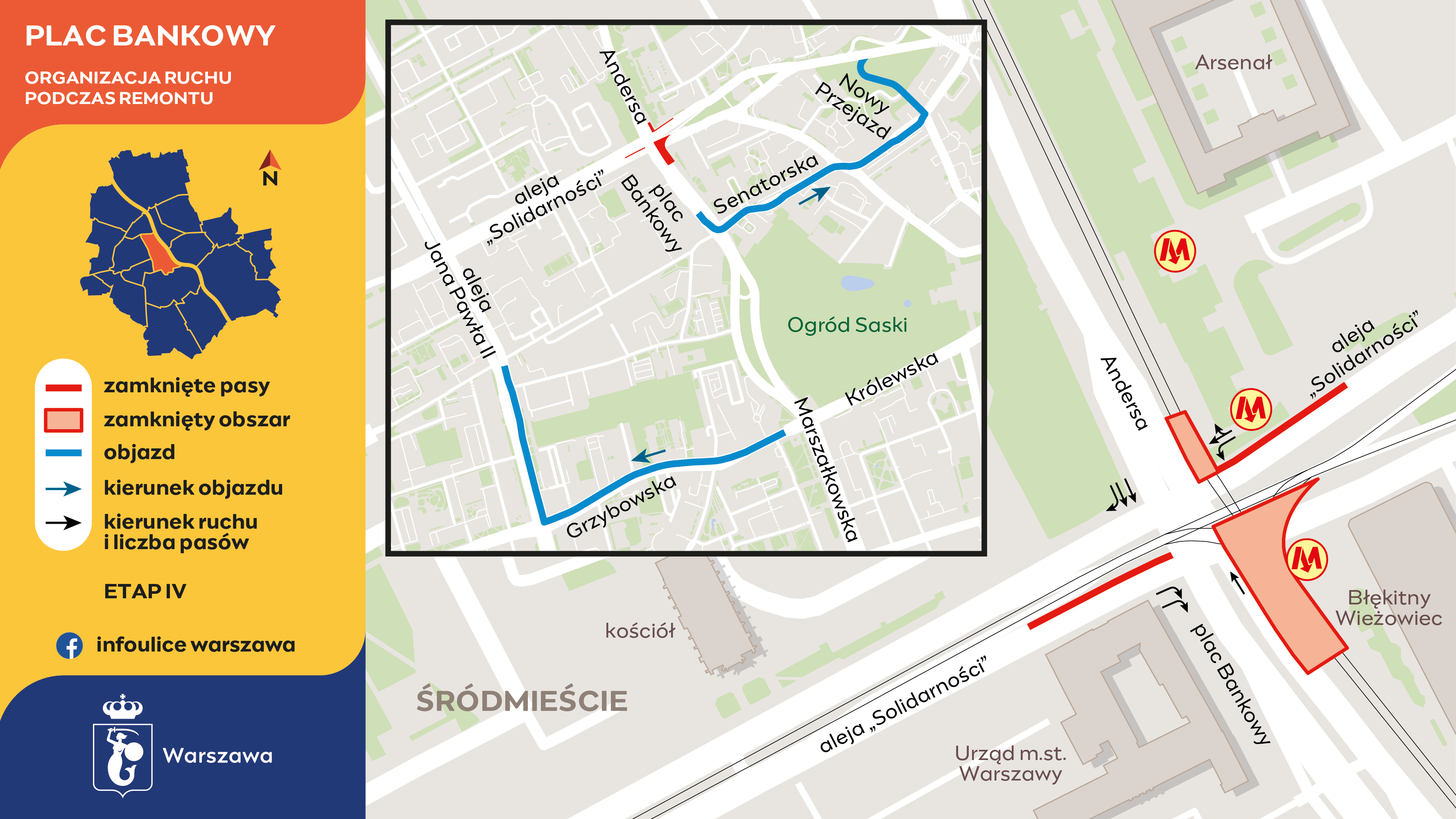 Organizacja ruchu na placu Bankowym - IV etap remontu torowiska