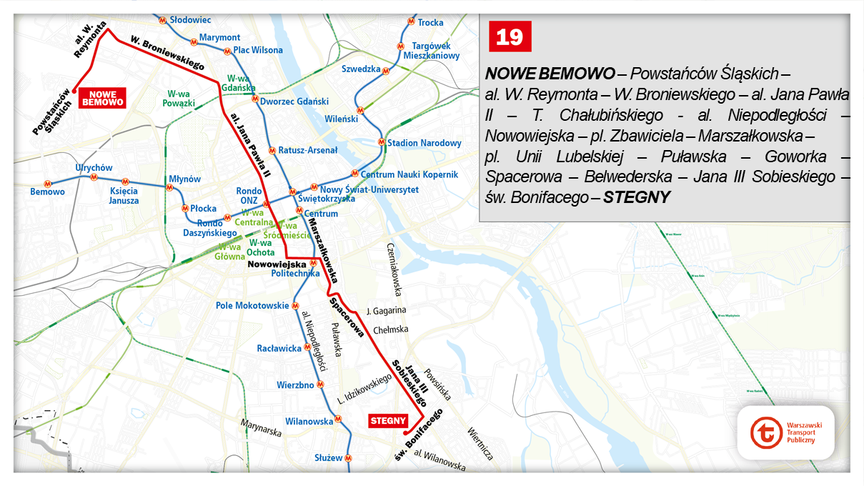 Trasa tramwaju nowej linii numer 19