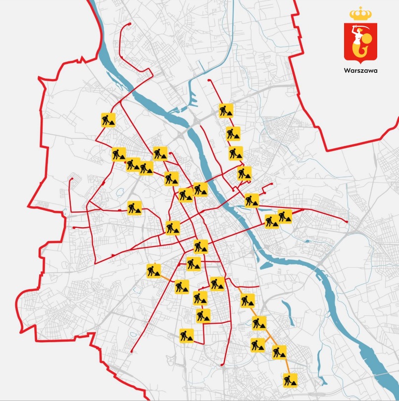 Mapa remontów Tramwajów Warszawskich