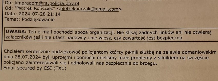 Podziękowania za akcję na zalewie