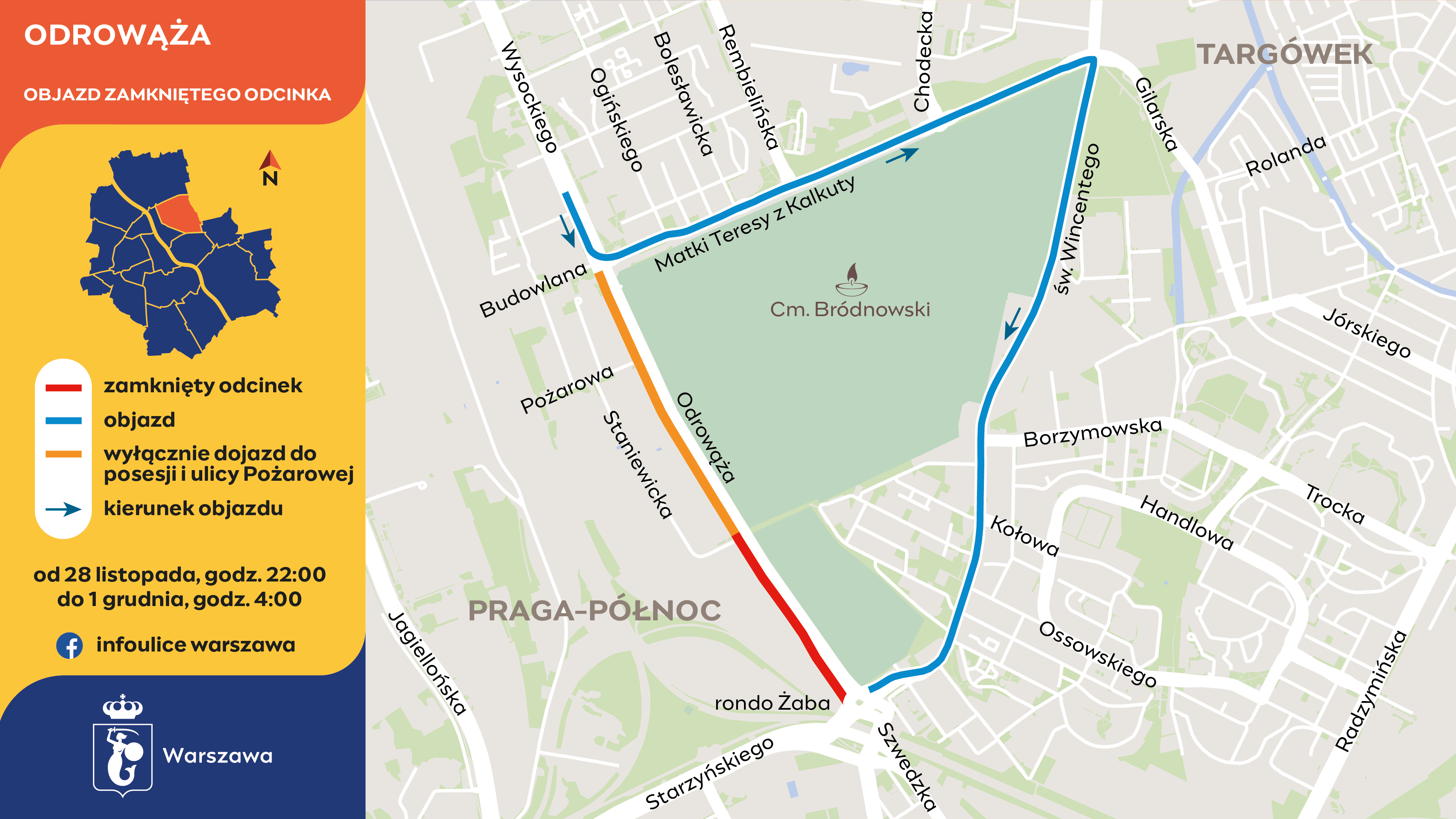 Objazd zamkniętego odcinka ulicy Odrowąża