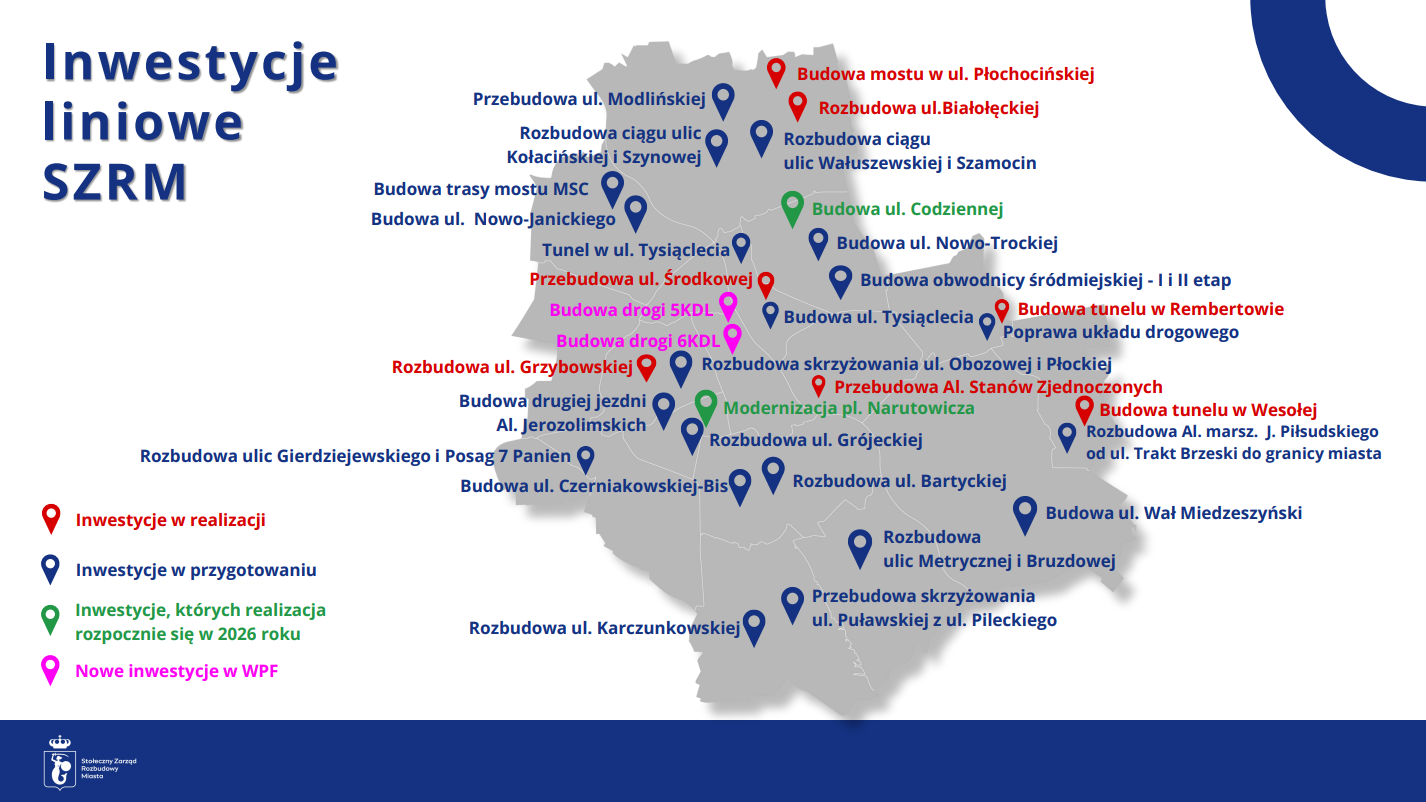Mapa inwestycji realizowanych przez SZRM