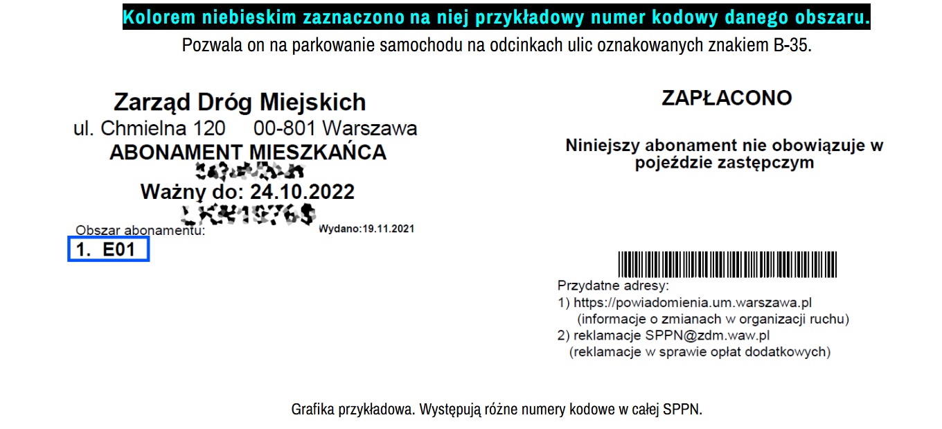 Przykładowy identyfikator dla abonamentu obszarowego