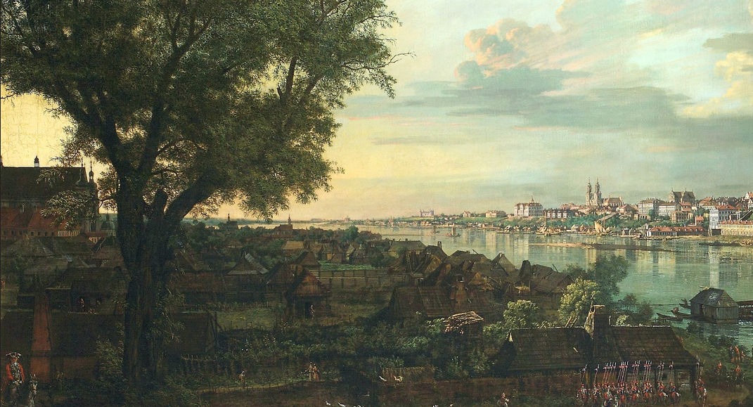 Fragment widoku Warszawy od strony Pragi autorstwa Canaletta; 1770 rok