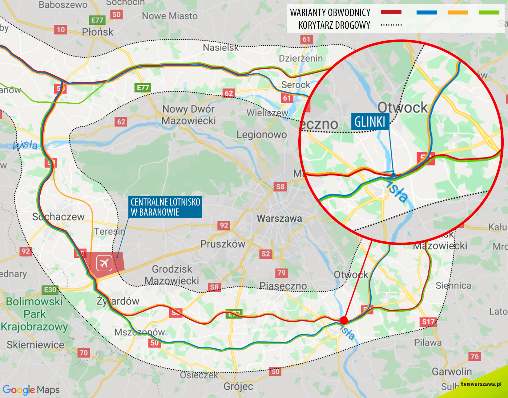 Przez środek Glinek przechodzą dwa warianty autostrady A50