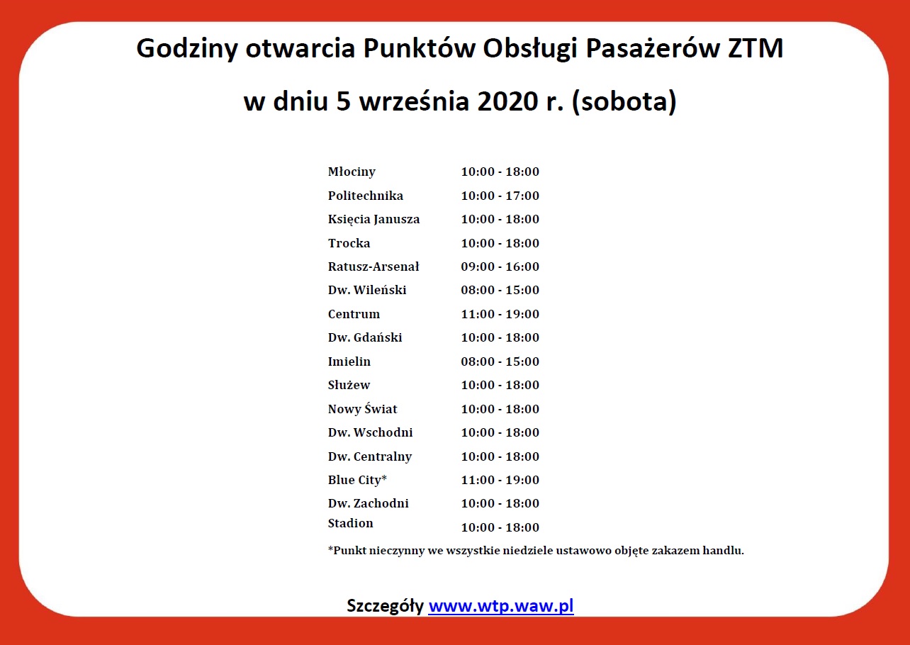 Godziny pracy POP-ów w sobotę 5 września