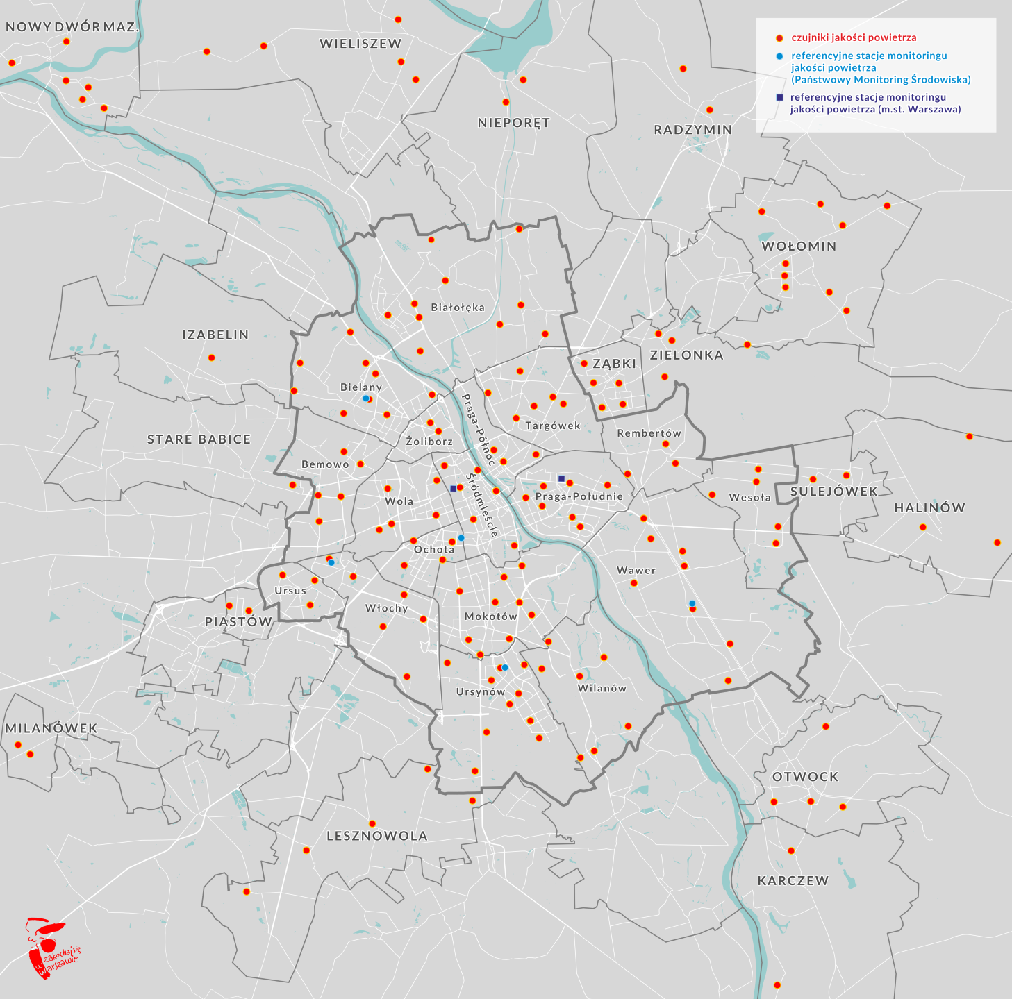 Mapa czujników jakości powietrza