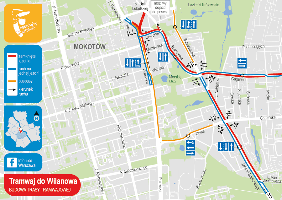 Zmiana organizacji ruchu w związku z rozpoczęciem trasy tramwajowej do Wilanowa