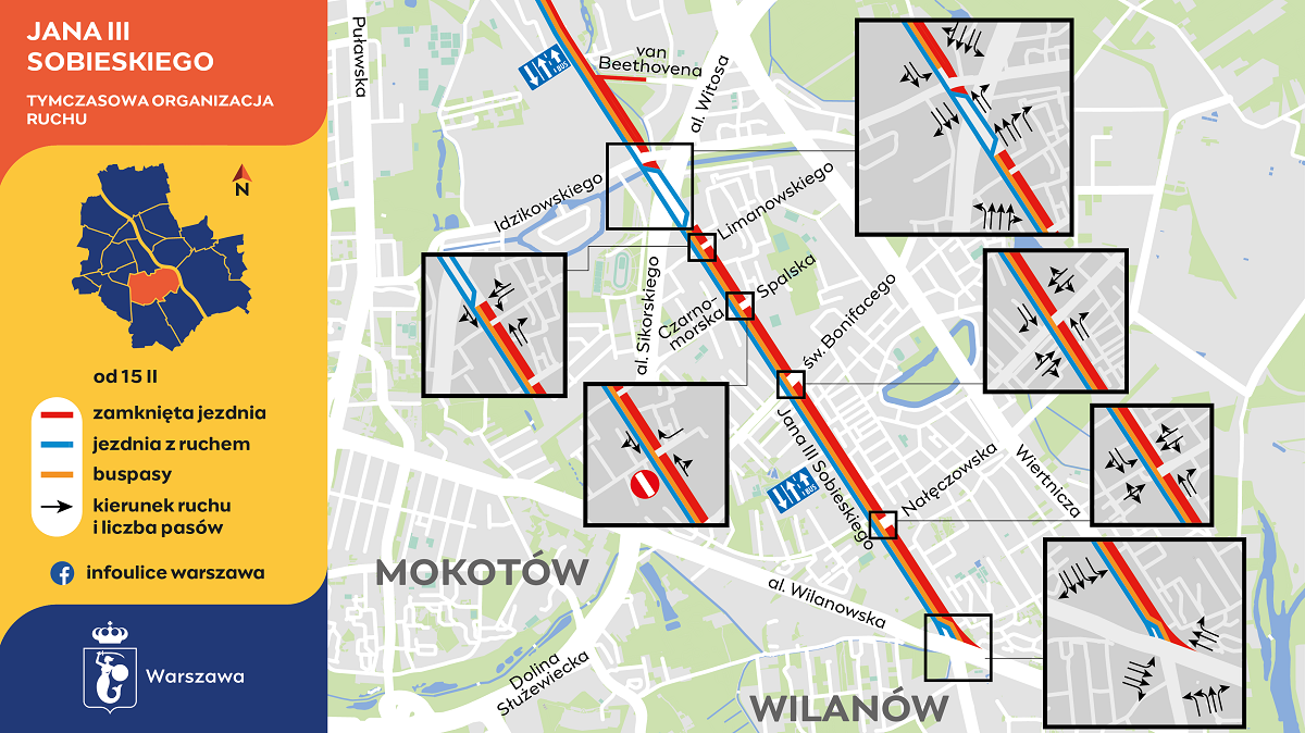 Tramwaj do Wilanowa. Sobieskiego - tymczasowa organizacja ruchu od 15 lutego 