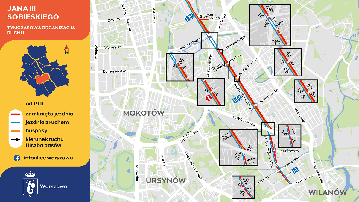 Tramwaj do Wilanowa - Sobieskiego. Tymczasowa organizacja ruchu od 19 lutego