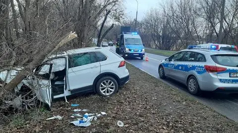 Zjechał z drogi, uderzył w drzewo. Kierowca był reanimowany