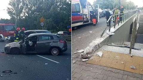 Wypadek na Wisłostradzie. Fiat uderzył w barierki, a potem w hondę