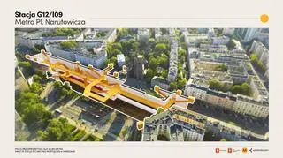 Stacja Plac Narutowicza na linii M4 (na żółto)