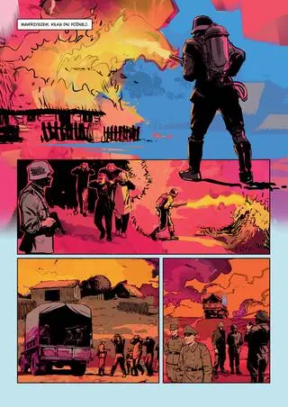 Plansze z komiksu "Akcja Bielany"