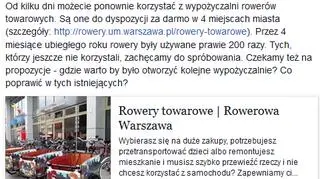 Hanna Gronkiewicz-Waltz zachęca do korzystania z rowerów towarowych na facebooku