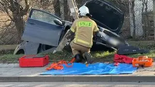 Samochód osobowy wjechał w słup