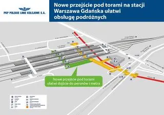 Lokalizacja nowego przejścia podziemnego na stacji Warszawa Gdańska