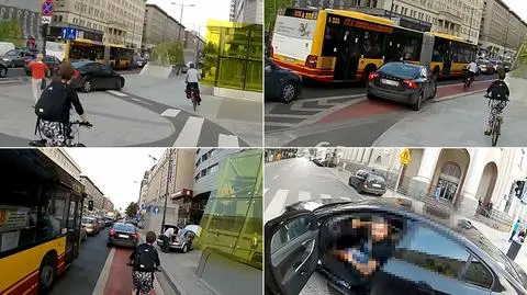 Inni stoją w korku, on wpycha się między rowerzystów. Na koniec awantura