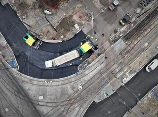 Prace na skrzyżowaniu Banacha i Grójeckiej 