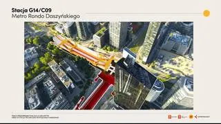 Stacja Rondo Daszyńskiego na linii M4 (na żółto)