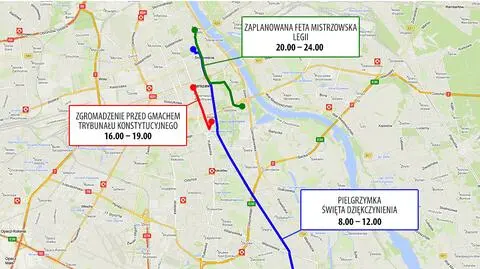 Manifestacja KOD, marsz kibiców Legii. Niedziela z utrudnieniami