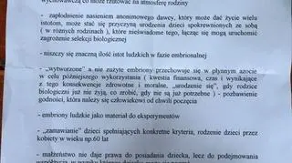 Kartka, którą od katechetki otrzymali uczniowie klasy III Gimnazjum nr 46 w Warszawie.