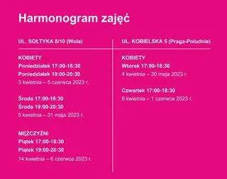 Kurs z samoobrony - harmonogram zajęć