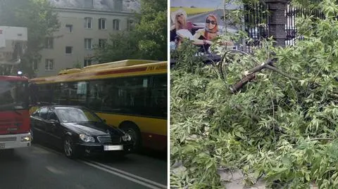 Złamane drzewo, zablokowana ulica i korki