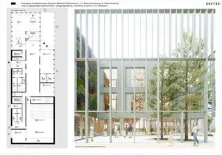 Projekt zakłada drewnianą fasadę budynku