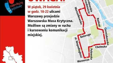 Wieczorem masa krytyczna. Utrudnienia w ruchu