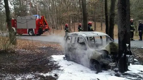 Wjechał w drzewo, auto spłonęło. "Kierowca cudem uszedł z życiem"