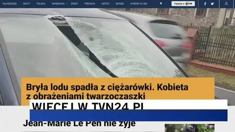 Bryła lodu spadła z ciężarówki