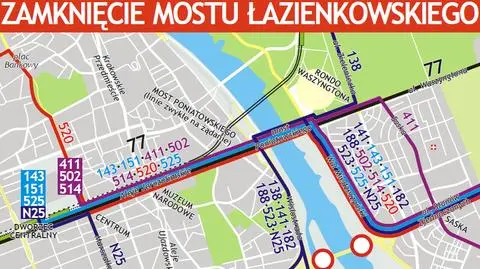 Most Łazienkowski zamknięty do odwołania. Są objazdy, dodatkowe autobusy i tramwaje