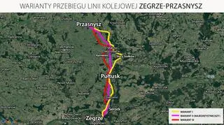 Variants of the railway line from Zegrze to Przasnysz