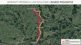 Warianty przebiegu linii kolejowej z Zegrza do Przasnysza