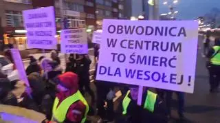 Protest przeciwko obwodnicy przez Wesołą