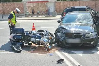 Wypadek z udziałem motocyklisty na Powązkowskiej