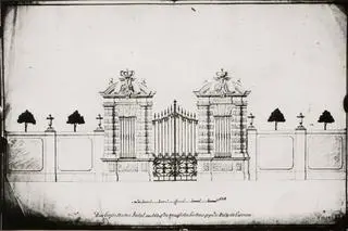 Rysunek Żelaznej Bramy wykonany przez Joachima Daniela Jaucha, 1735 r.