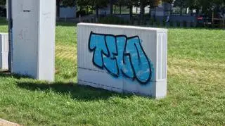 Warszawa. Skrzynki elektryczne w parku nad POW