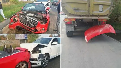 Zderzenie w Wesołej. Kabriolet, suv i ciężarówka