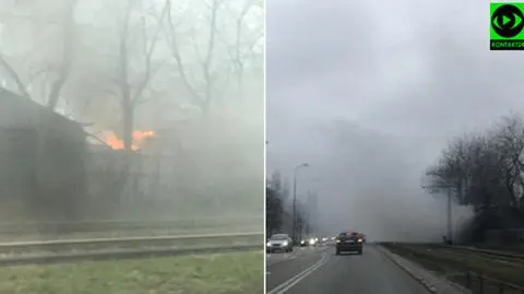 Pożar na bazarze przy Broniewskiego, gryzący dym na ulicy