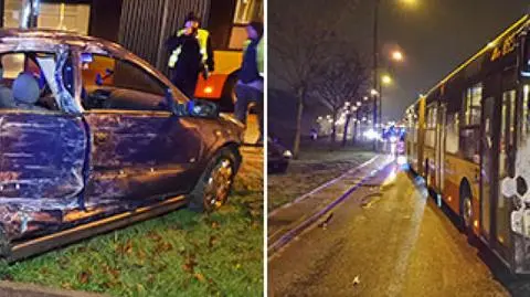 Przejechała przez pas zieleni. Uderzyła w autobus, pasażer ranny